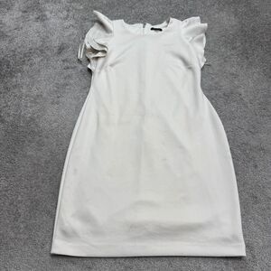 Tommy Hilfiger Ruffle Flutter Sleeve Sheath Pencil Dress Womens 12 White Classic